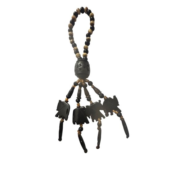 Vintage Pier One 8 Hand Carved Elephant-Themed Beaded Napkin Rings Dining - Picture 5 of 12